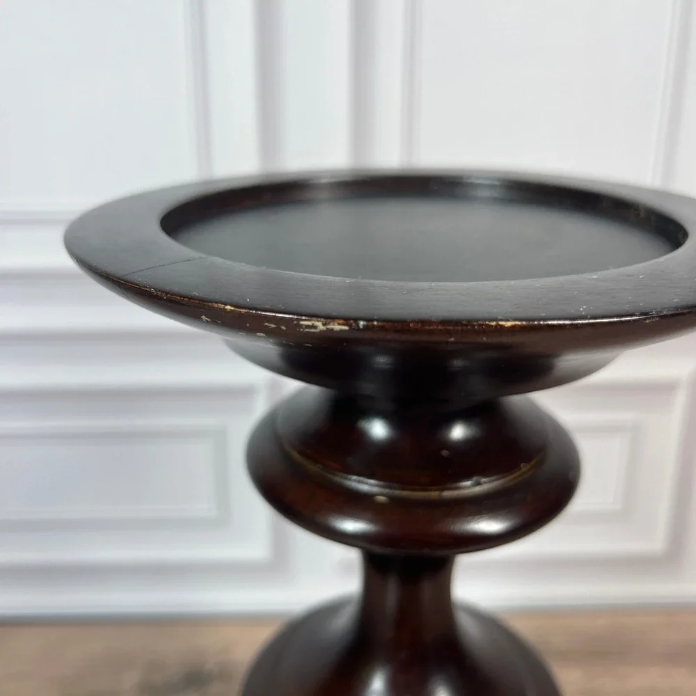 Pottery Barn Turned Wood Pillar Candle Holder Set 2 10in Dark Brown Espresso